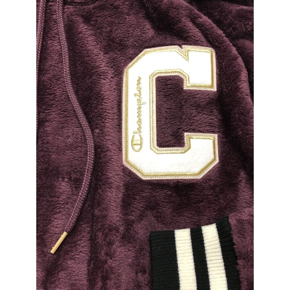 Champion Faux Fur Cropped Hoodie Womens Size XL Big C Purple Gold NWT - Picture 4 of 8